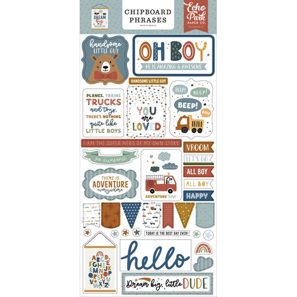 Dream Big Little Boy 6x13 Chipboard Phrases - Echo Park
