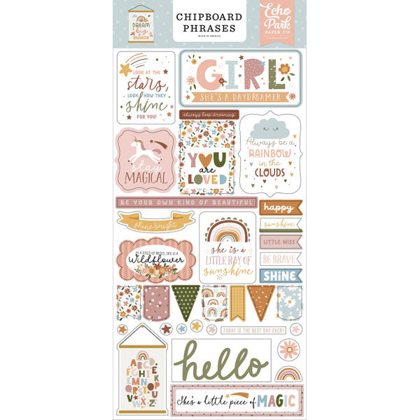 Dream Big Little Girl 6x13 Chipboard Phrases - Echo Park