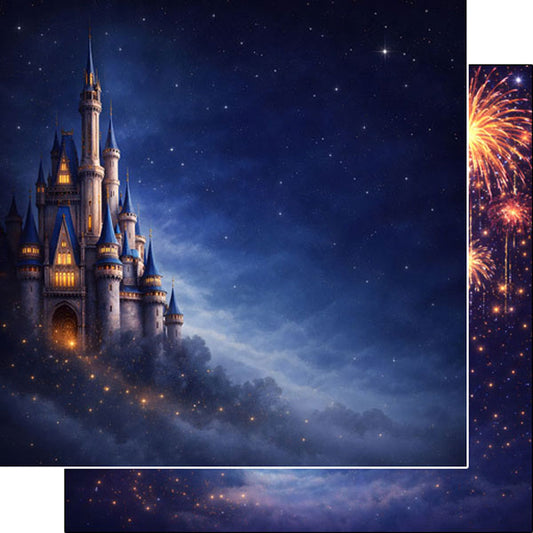 Whimsical Night Castle & Fireworks DS Paper - Scrapbook Customs