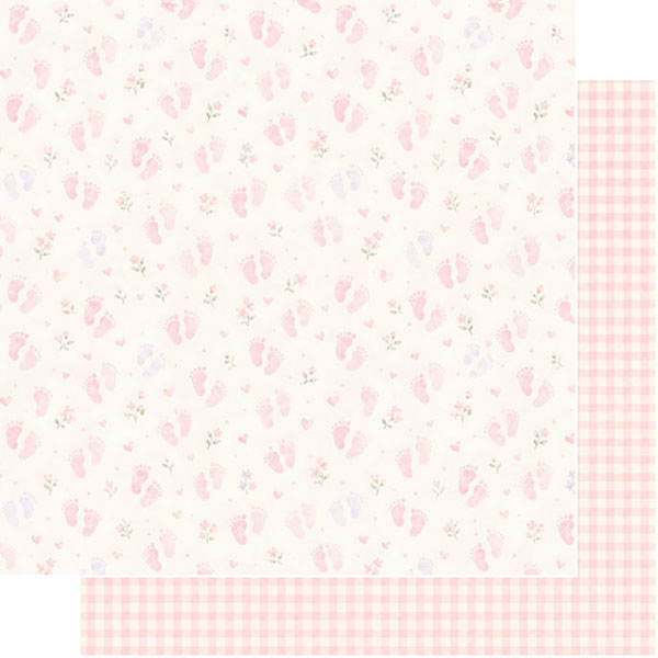 Baby Girl Footprints & Gingham Paper - Scrapbook Customs