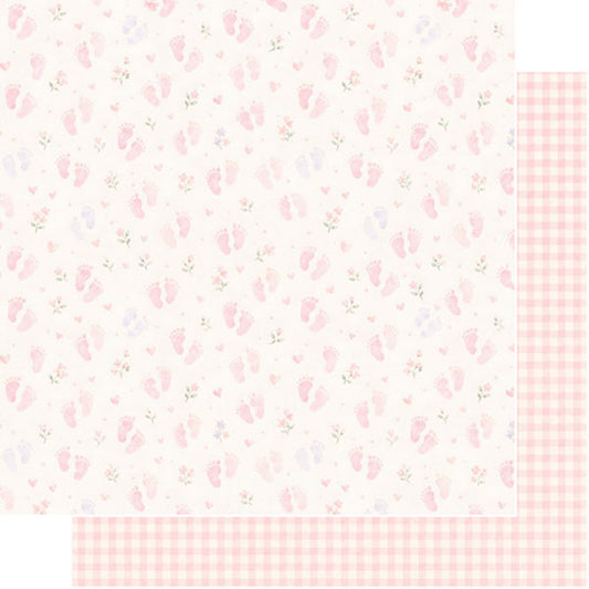 Baby Girl Footprints & Gingham Paper - Scrapbook Customs