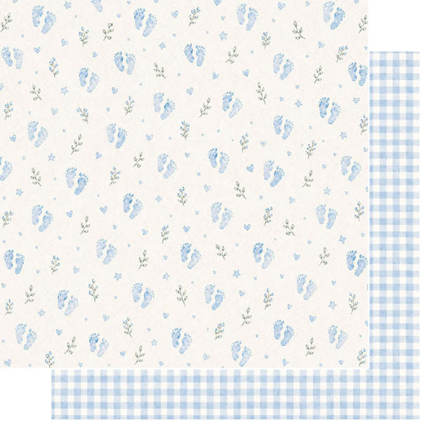 Baby Boy Footprints & Gingham Paper - Scrapbook Customs