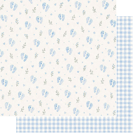 Baby Boy Footprints & Gingham Paper - Scrapbook Customs