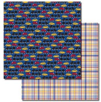Cute Kids Vehicles/Plaid Double-Sided Paper  - Queen &amp; Company image 0