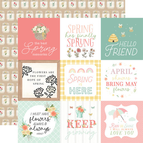 Here Comes Spring 4x4 Journaling Cards Paper - Carta Bella