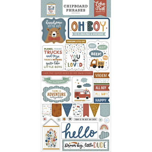 Dream Big Little Boy 6x13 Chipboard Phrases - Echo Park
