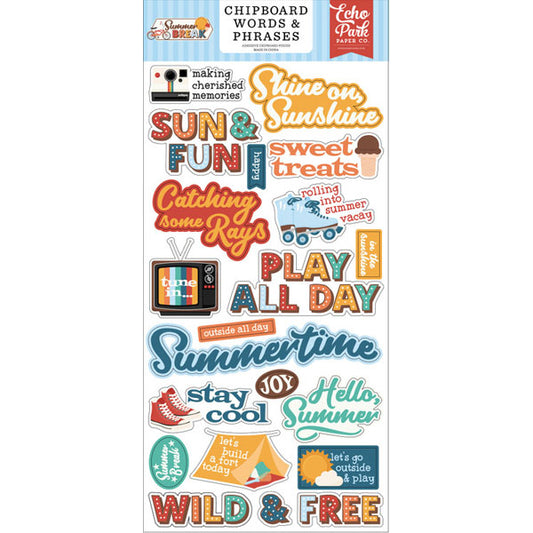 Summer Break 6x13 Chipboard Words & Phrases - Echo Park