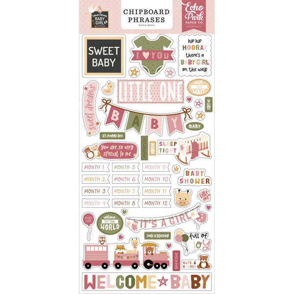 Special Delivery Baby Girl 6x13 Chipboard Phrases - Echo Park