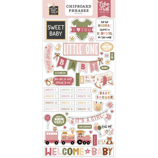 Special Delivery Baby Girl 6x13 Chipboard Phrases - Echo Park